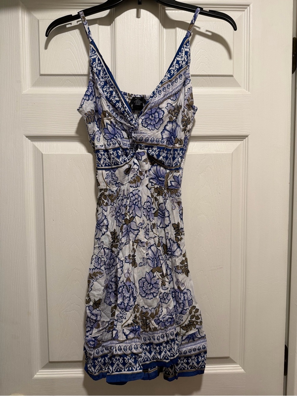 Angie Blue and white boho Floral V-Neck Spaghetti Strap Dress